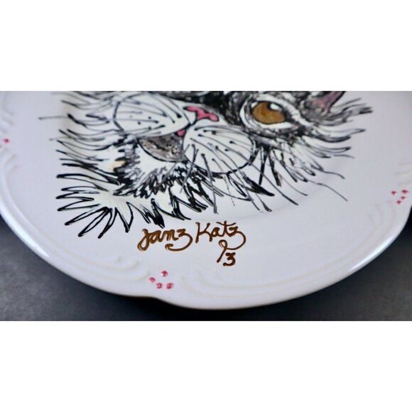 OOAK Artisan Hand Painted Cat Plate Signed Janz Katz 13 Kitten Heart Local Craft - Picture 4 of 6